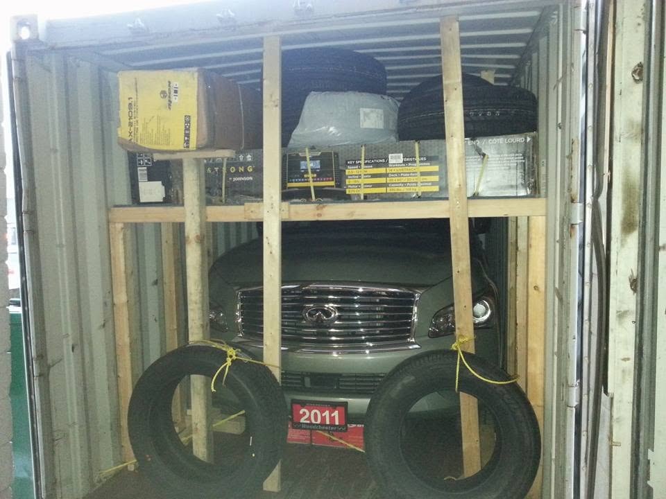 Vehicle secured inside a shipping container